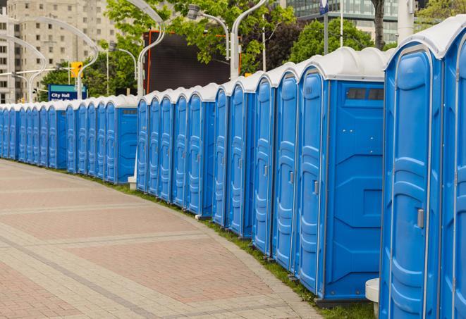 a row of portable restrooms set up for a special event, providing guests with a comfortable and sanitary option in Casselberry, FL